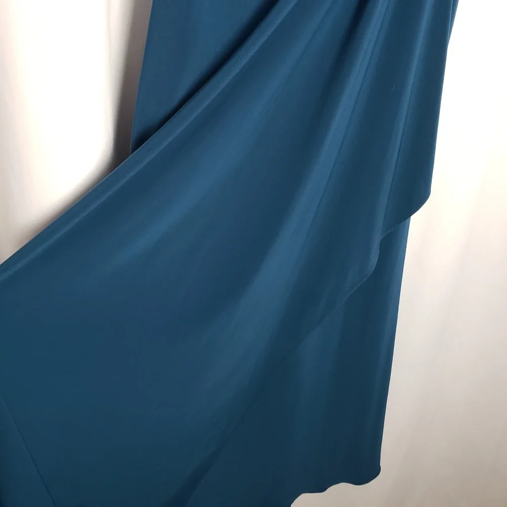 Betsy & Adam Dress Size 12 Mallard Teal Ruched Mock Neck Draped Maxi Gown - Picture 6 of 11